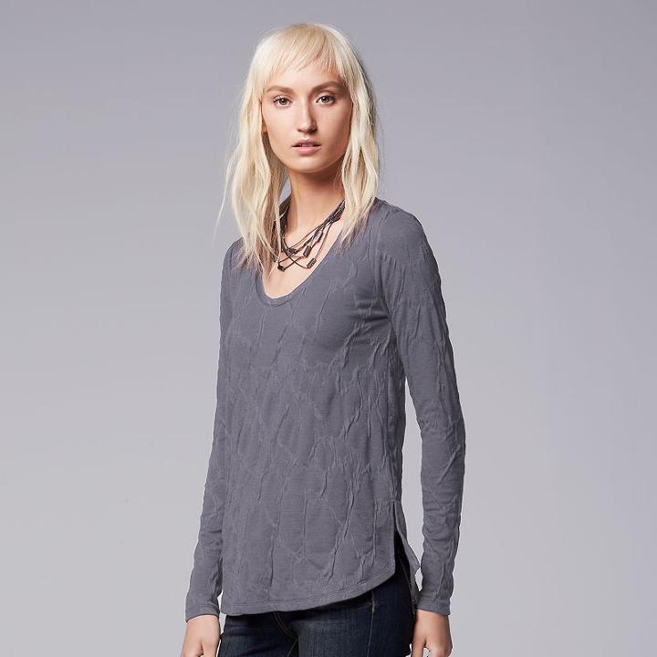 Women's Simply Vera Vera Wang Crinkle Scoopneck Tee, Size: Large, Grey