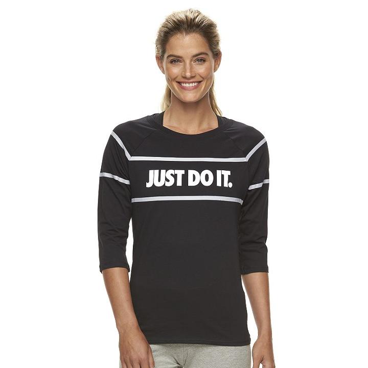 Women's Nike Just Do It Raglan Graphic Tee, Size: Medium, Grey (charcoal)