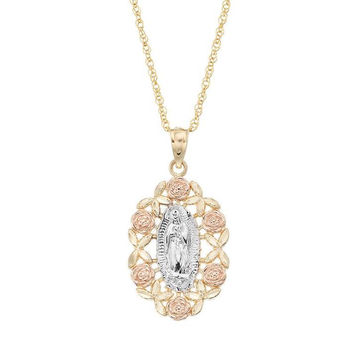 14k Gold Tri-tone Our Lady Of Guadalupe Pendant Necklace - Kids, Girl's, Size: 15