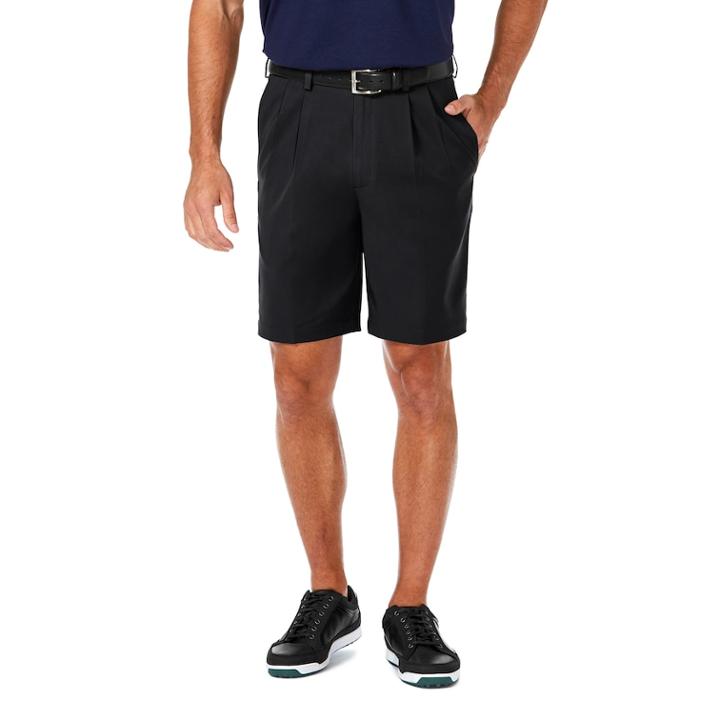 Men's Haggar&reg; Cool 18&reg; Pro Straight-fit Solid Pleated Shorts, Size: 34, Black