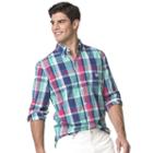 Men's Chaps Classic-fit Plaid Easy-care Poplin Button-down Shirt, Size: Large, Green
