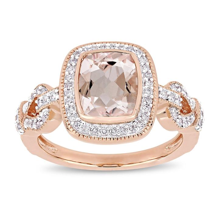 10k Rose Gold 1/3 Carat T.w. Diamond Morganite Halo Ring, Women's, Size: 5, Pink