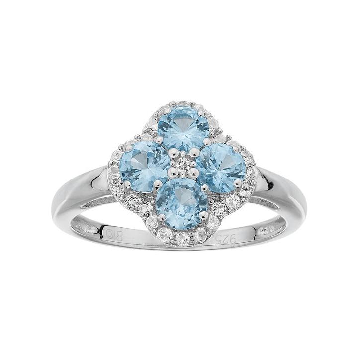 Sterling Silver Lab-created Aquamarine & White Topaz Flower Ring, Women's, Size: 9, Blue