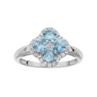 Sterling Silver Lab-created Aquamarine & White Topaz Flower Ring, Women's, Size: 9, Blue
