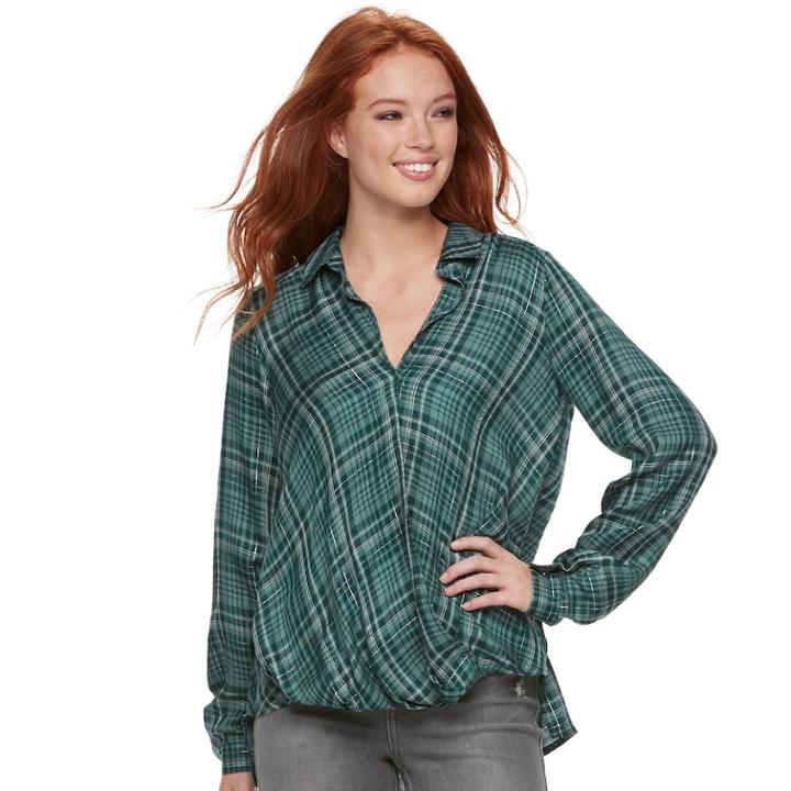Women's Rock & Republic&reg; Print Drape High-low Top, Size: Small, Med Green
