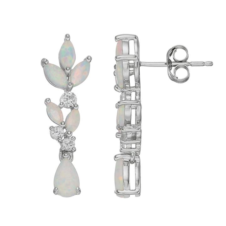 Sterling Silver Lab-created Opal & Lab-created White Sapphire Linear Drop Earrings, Women's