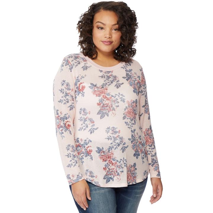 Juniors' Plus Size Wallflower Hacci Tee, Teens, Size: 2xl, Pink Floral