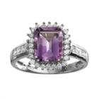 Amethyst And Cubic Zirconia Sterling Silver Rectangle Halo Ring, Women's, Purple