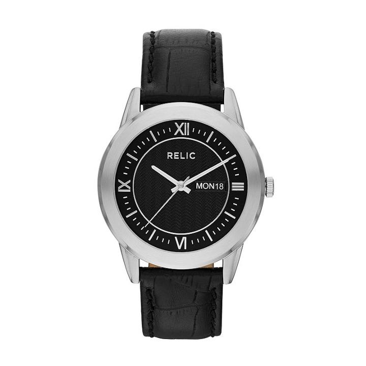 Relic Men's Caldwell Leather Watch, Size: Large, Black