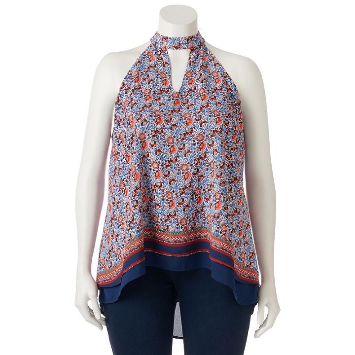 Juniors' Plus Size Heartsoul Woven Choker Neck Top, Girl's, Size: 3xl, Orange Oth