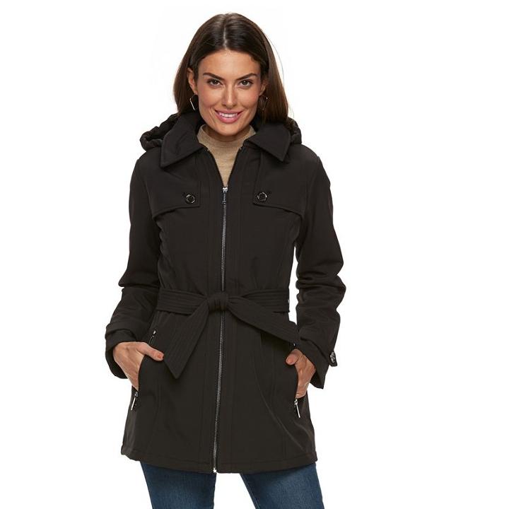 Women's Towne By London Fog Hooded Soft Shell Jacket, Size: Large, Black