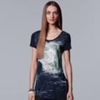 Women's Simply Vera Vera Wang Essential Print Scoopneck Tee, Size: Xs, Blue (navy)