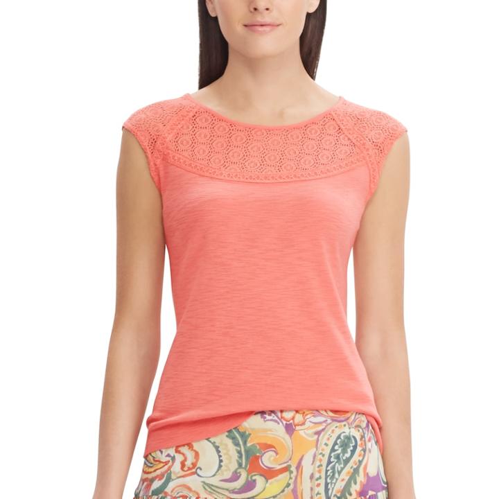 Women's Chaps Lace Yoke Top, Size: Small, Orange