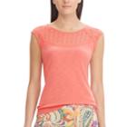Women's Chaps Lace Yoke Top, Size: Small, Orange