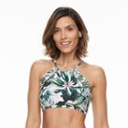 Women's Beach Scene Mesh Palm High-neck Bikini Top, Size: 12, Multicolor