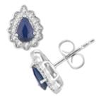 10k White Gold Sapphire & 1/10 Carat T.w. Diamond Teardrop Stud Earrings, Women's, Blue