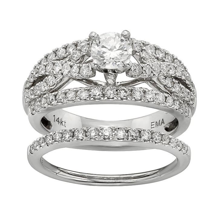 Igl Certified Diamond Crisscross Engagement Ring Set In 14k White Gold (1 Carat T.w.), Women's, Size: 7.50