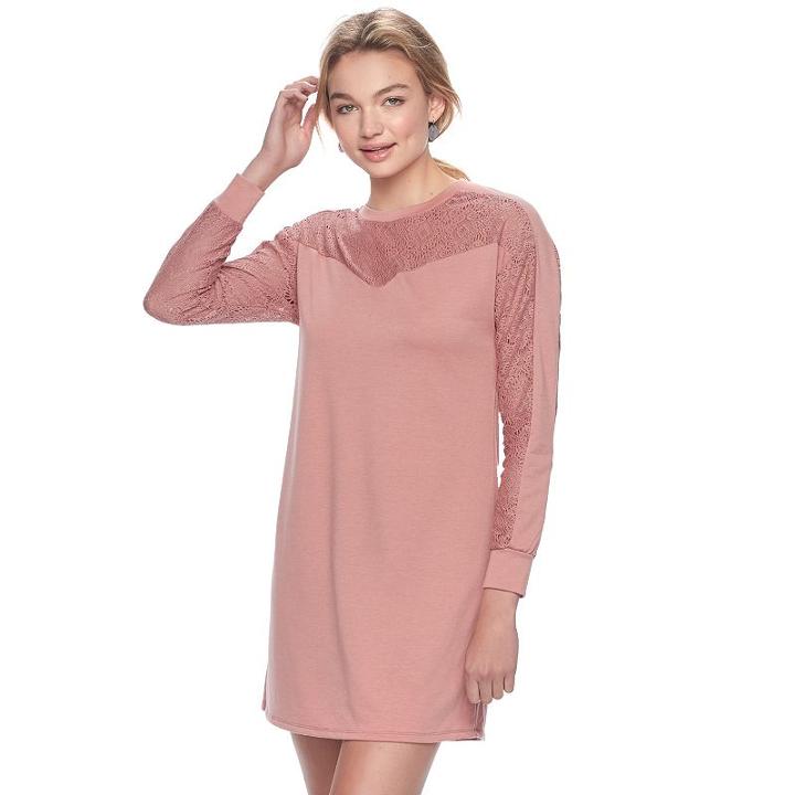 Juniors' Love, Fire Lace Yoke Sweatshirt Dress, Teens, Size: Small, Med Pink