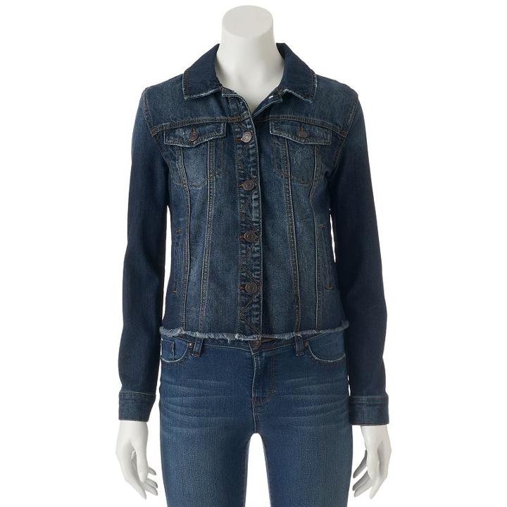 Juniors' Mudd&reg; Frayed Hem Jean Jacket, Teens, Size: Small, Med Blue