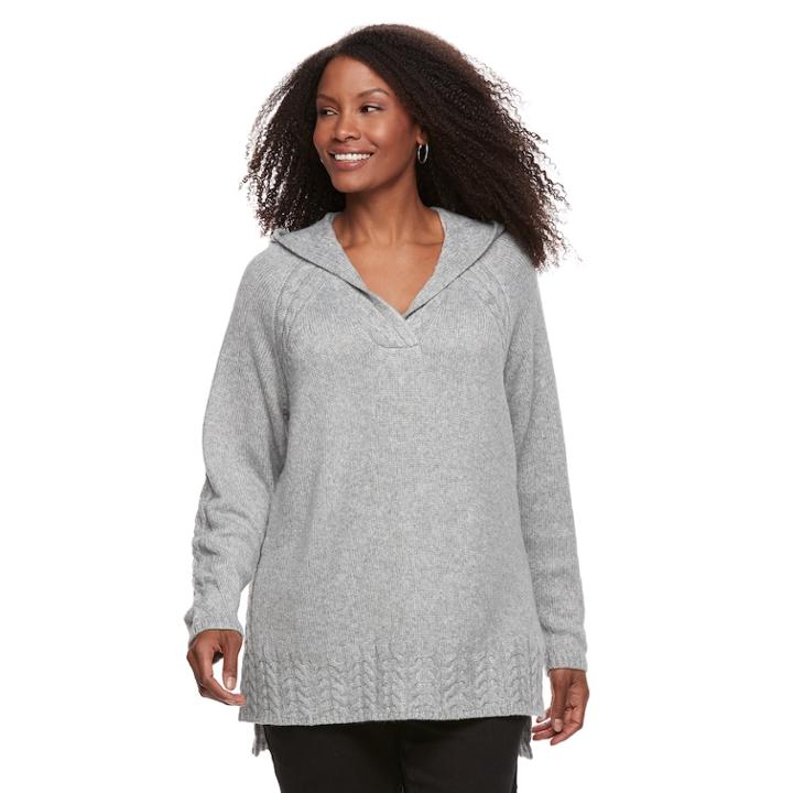 Plus Size Sonoma Goods For Life™ Cable Knit Hooded Tunic, Women's, Size: 2xl, Med Grey