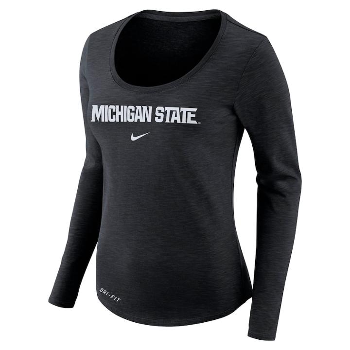 Women's Nike Michigan State Spartans Slubbed Dri-fit Tee, Size: Xxl, Black