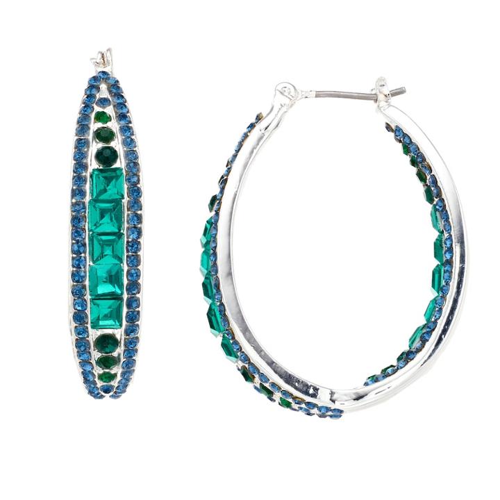 Napier Blue & Green Simulated Crystal Inside Out Hoop Earrings, Women's