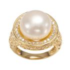 Sophie Miller 14k Gold Over Silver Freshwater Cultured Pearl And Cubic Zirconia Halo Ring, Women's, Size: 9, White