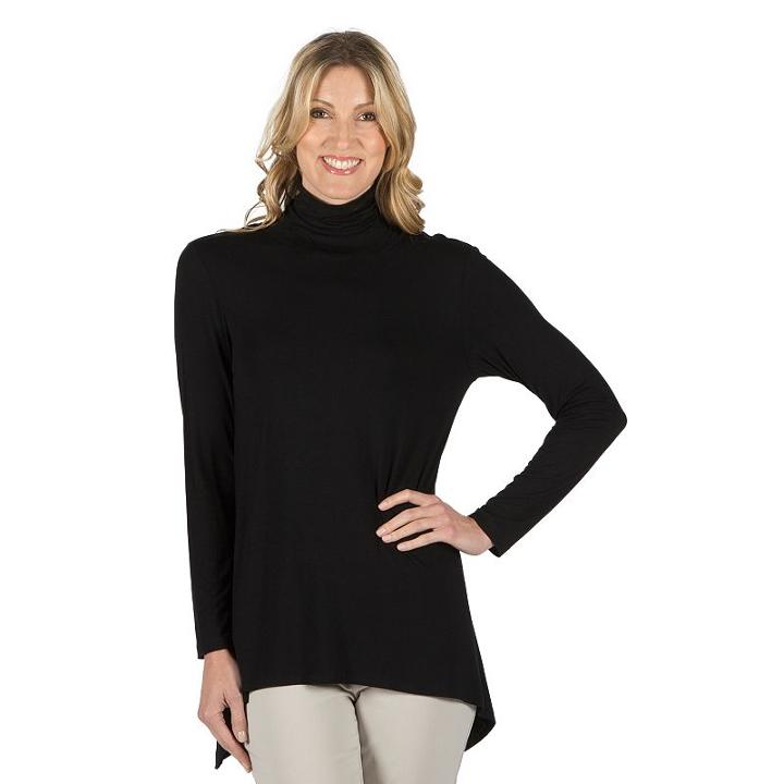 Women's Larry Levine Shark-bite Turtleneck, Size: Large, Black