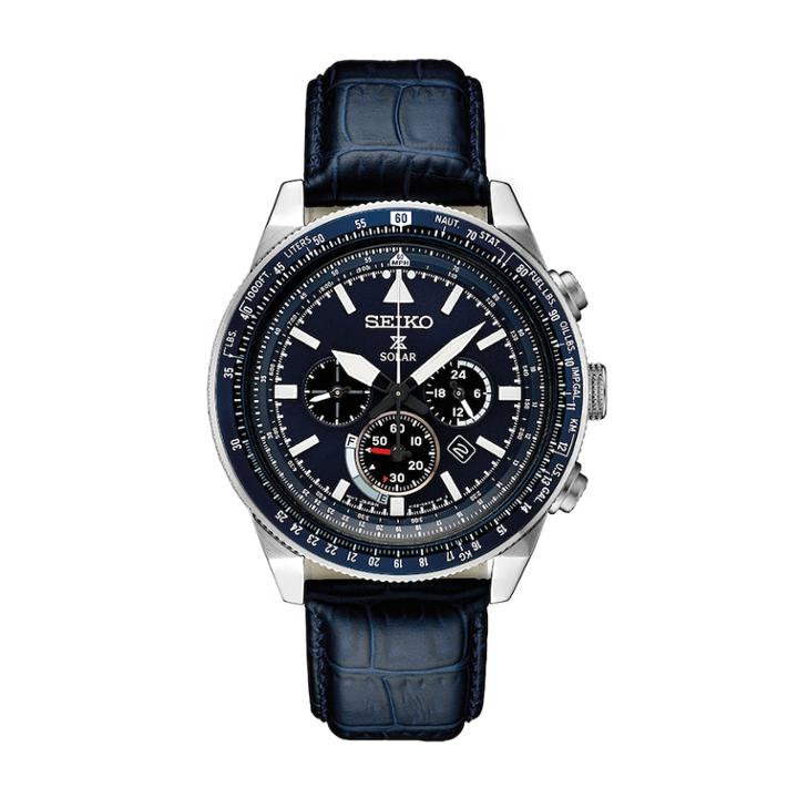 Seiko Men's Prospex Leather Solar Aviator Watch - Ssc631, Size: Large, Blue
