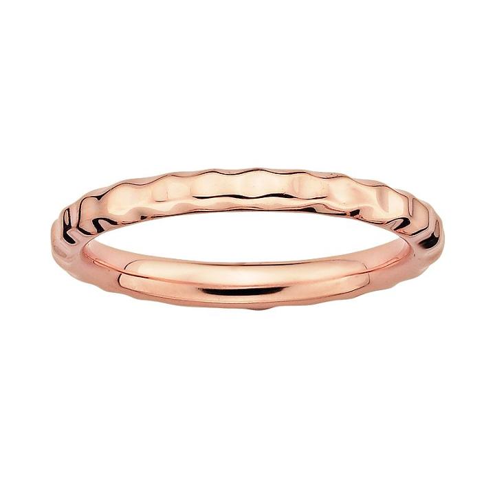 Stacks And Stones 18k Rose Gold Over Silver Hammered Stack Ring, Women's, Size: 6, Pink