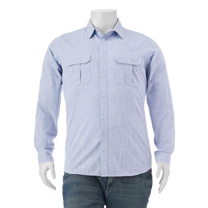 Big & Tall Apt. 9&reg; Classic-fit Crosshatch Roll-tab Button-down Shirt, Men's, Size: Xxl Tall, Blue