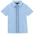 Girls 4-20 French Toast School Uniform Short-sleeved Ruffle Blouse, Size: 12, Blue