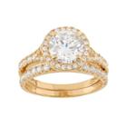 Cubic Zirconia Halo Engagement Ring Set In 10k Gold, Women's, Size: 7, White