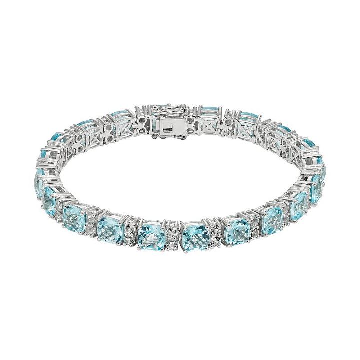 Blue & White Topaz Sterling Silver Tennis Bracelet, Women's, Size: 7.5