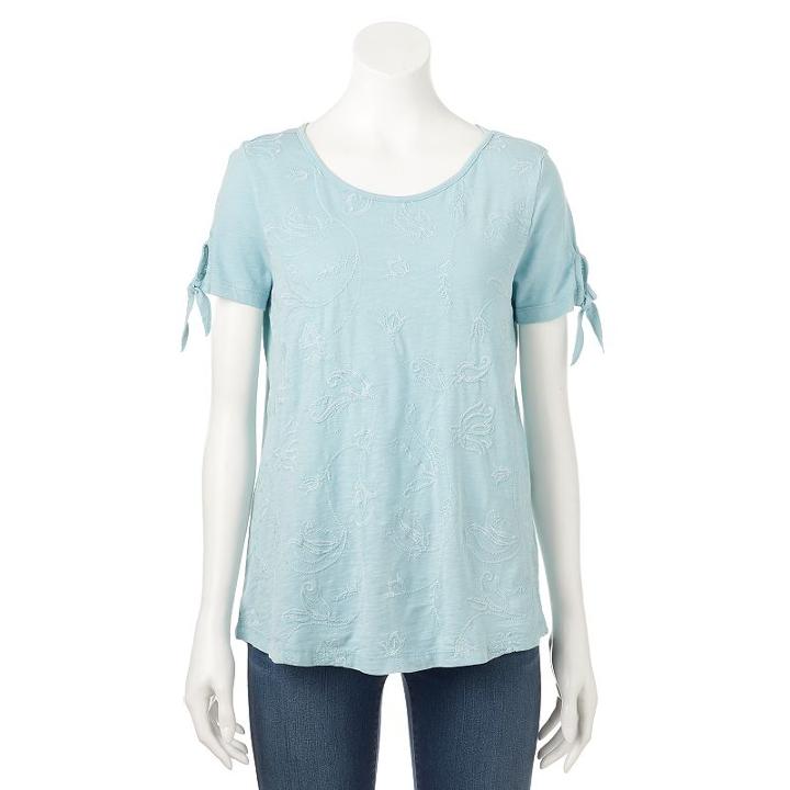 Women's Sonoma Goods For Life&trade; Embroidered Tee, Size: Xl, Light Blue