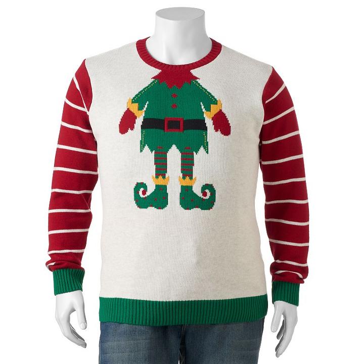 Big & Tall Elf Headshot Ugly Christmas Sweater, Men's, Size: L Tall, White