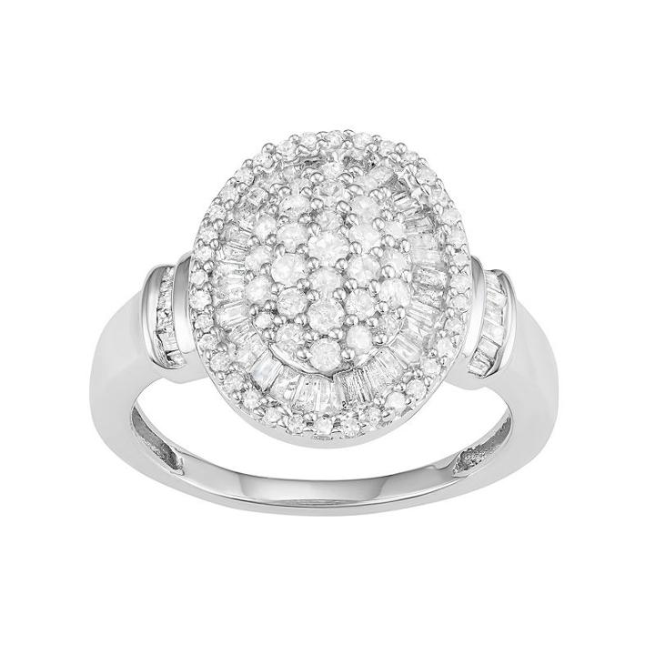 10k White Gold 1 Carat T.w. Diamond Oval Halo Ring, Women's, Size: 8