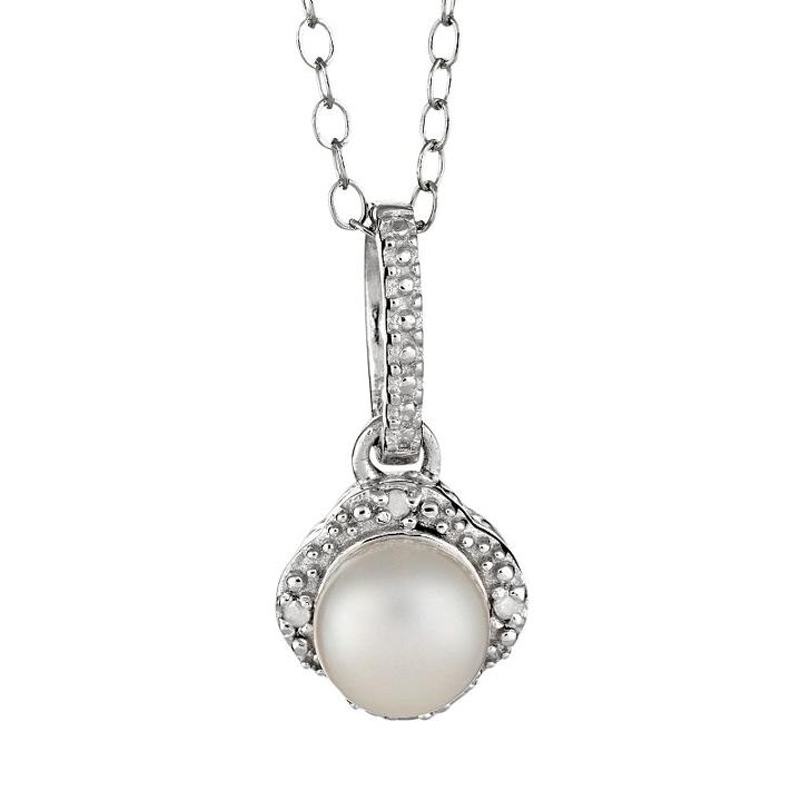 Sterling Silver Freshwater Cultured Pearl And Diamond Accent Frame Pendant, Women's, Size: 18, White