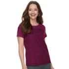 Petite Croft & Barrow&reg; Mixed Lace Short Sleeve Tee, Women's, Size: L Petite, Dark Red