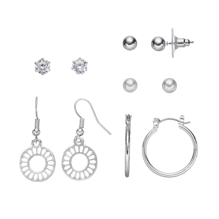 Apt. 9&reg; Cubic Zirconia Stud, Hoop & Drop Earring Set, Women's, Silver