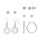 Apt. 9&reg; Cubic Zirconia Stud, Hoop & Drop Earring Set, Women's, Silver