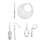 Mudd&reg; Filigree Crescent, Feather & Teardrop Nickel Free Earring Set, Women's, Silver