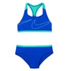 Girls 7-14 Nike Racerback Macro Swoosh Sport Bikini Top & Bottoms Swimsuit Set, Size: 7, Blue (navy)