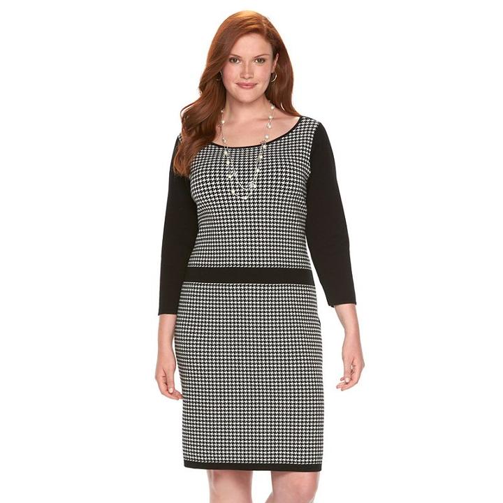 Plus Size Chaps Houndstooth Sheath Sweaterdress, Women's, Size: 2xl, Black