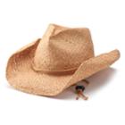 Women's Scala Raffia Outback Cowboy Hat With Chin Cord, White