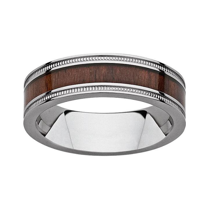 Titanium And Wood Milgrain Band - Men, Size: 9, Brown