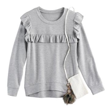 Girls 7-16 Knitworks Ruffle Pullover With Crossbody Purse, Size: Small, Grey Other