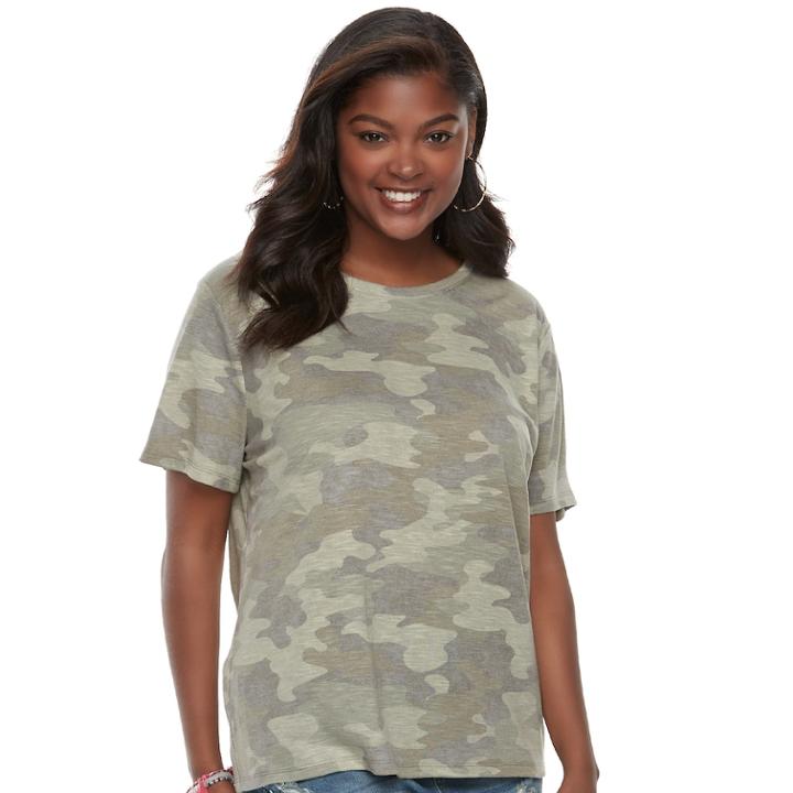 Juniors' Plus Size Mudd&reg; Weekend Crewneck Tee, Teens, Size: 1xl, Med Green