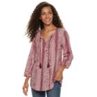 Women's Sonoma Goods For Life&trade; Printed Pintuck Peasant Top, Size: Medium, Dark Red