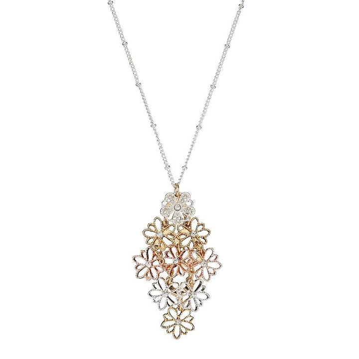 Lc Lauren Conrad Long Tri Tone Flower Kite Pendant Necklace, Women's, Multicolor